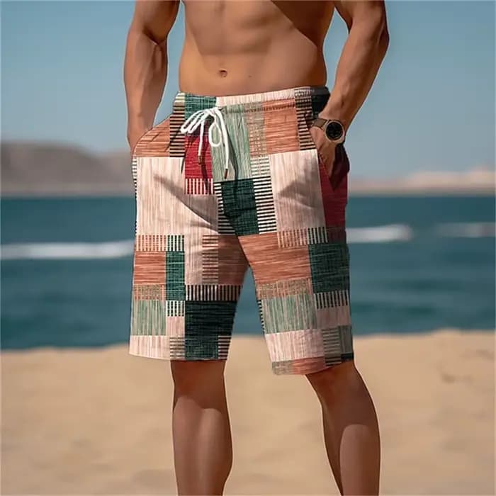 Short de plage hawaïen à séchage rapide, imprimé à carreaux coloré, short de glace décontracté, maillot de bain Sportedly, vacances d'été, 2024