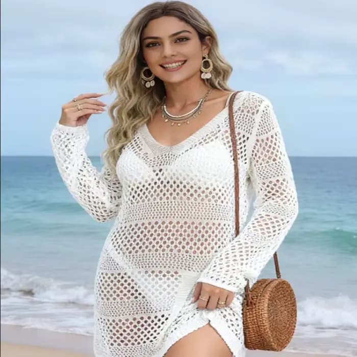 Robe de plage en maille crochetée pour femme