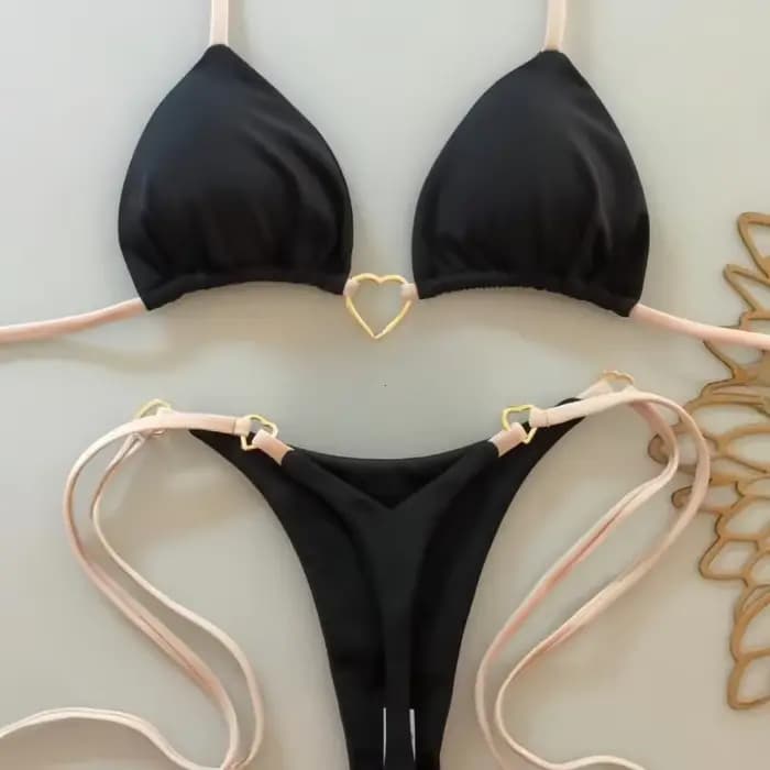 2025 couleur unie blanc Bikini femmes costume taille basse à lacets maillot de bain deux pièces ensemble maillots