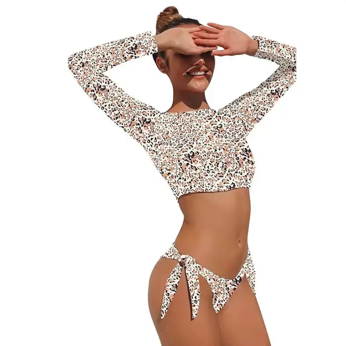 Maillot de bain à manches longues imprimé tigre pour femme