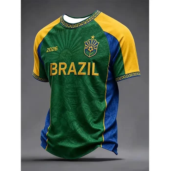 Maillot de football vintage 2026 à motif ethnique brésilien pour adultes et enfants – T-shirt athleisure respirant, séchage rapide, doux et élégant