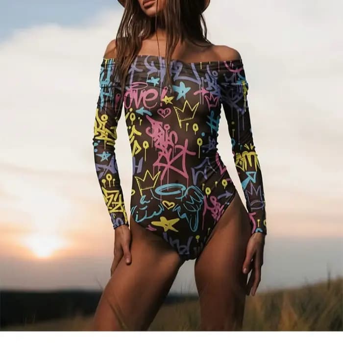 Maillot de bain une pièce en maille pour femme, taille haute, manches longues, protection solaire, pour l'été et la plage