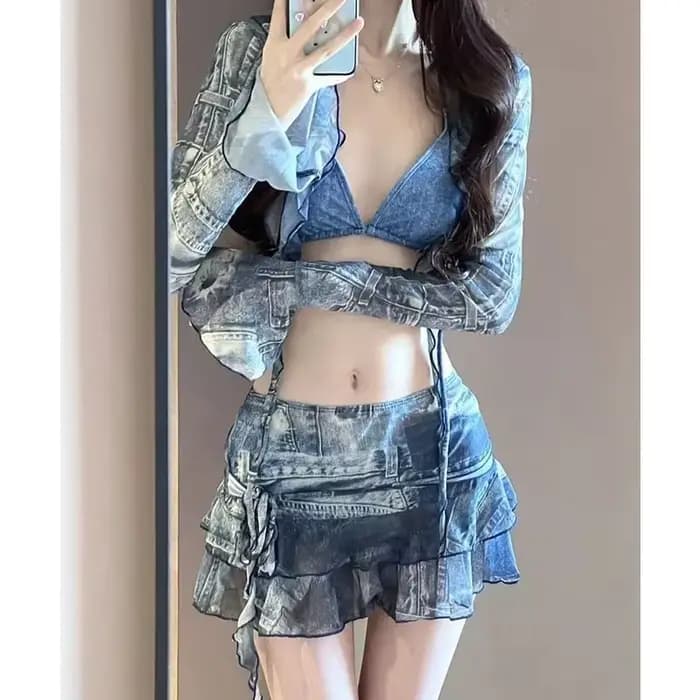 Bikini maillot de bain mode rétro Denim bleu