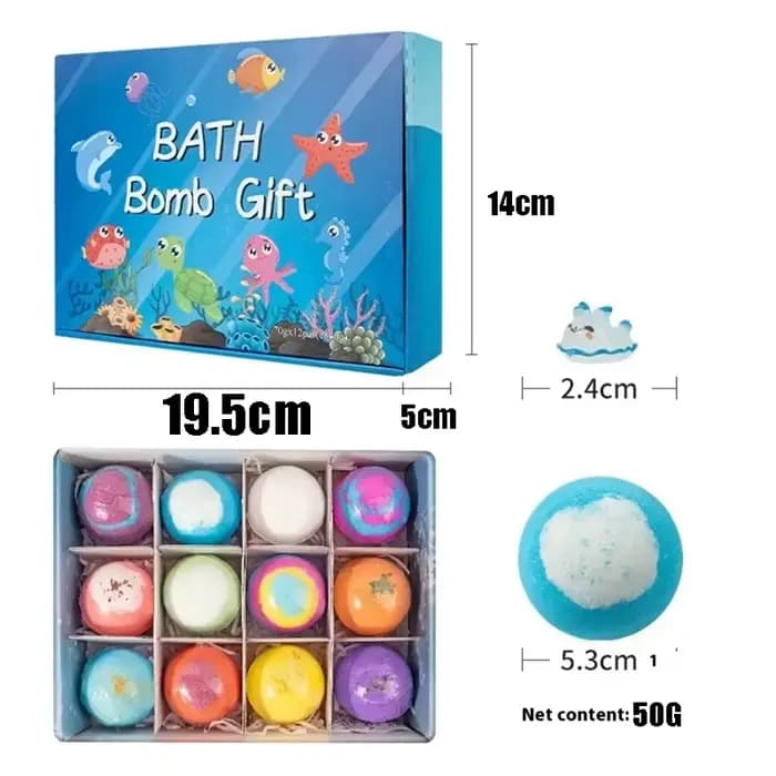 Sels de bain bio pour enfants avec 12 jouets océaniques surprise, bombes de bain moussantes sûres, cadeau amusant et éducatif pour l'heure du bain des garçons et des filles