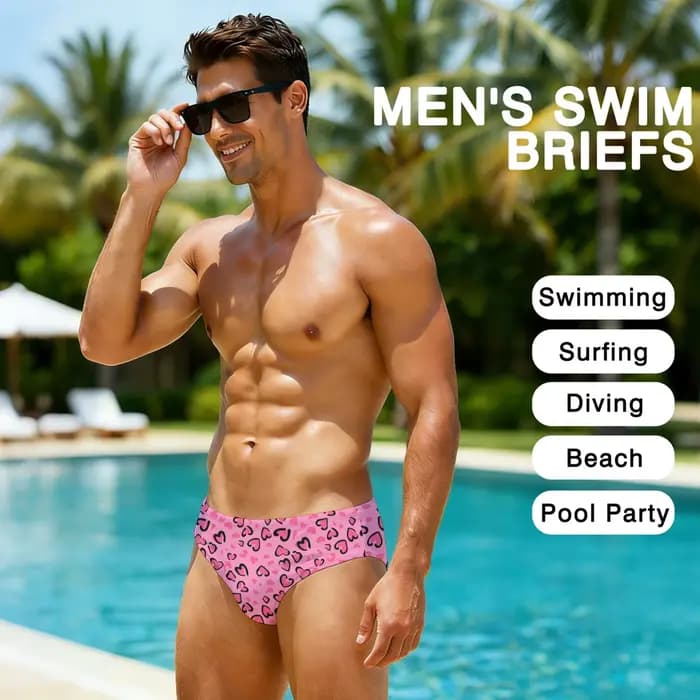 Maillot de bain sexy pour homme à imprimé léopard cœur rose