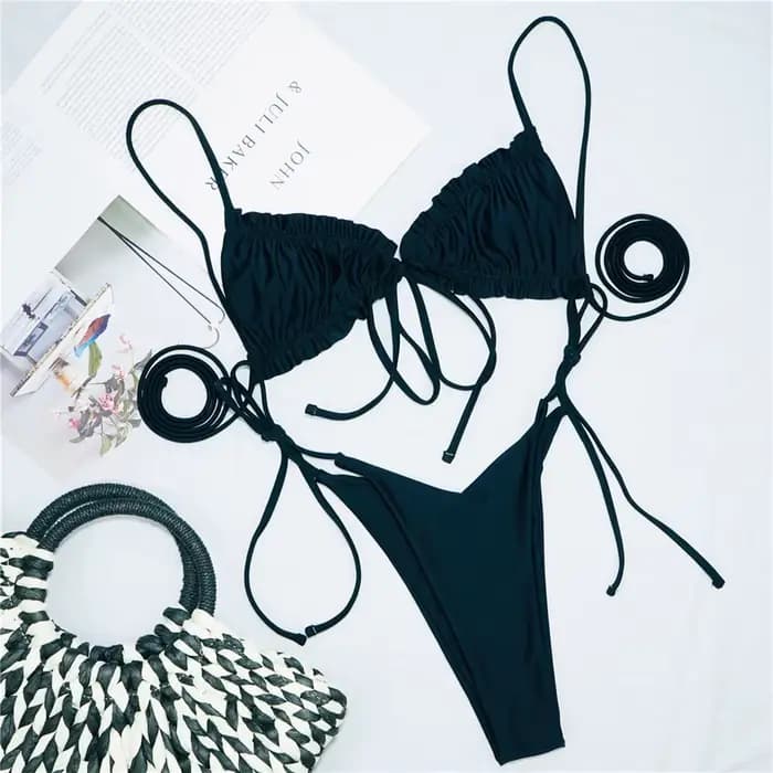 Sexy fronde Bikini Micro String extrême maillot de bain rose Bikinis ensemble