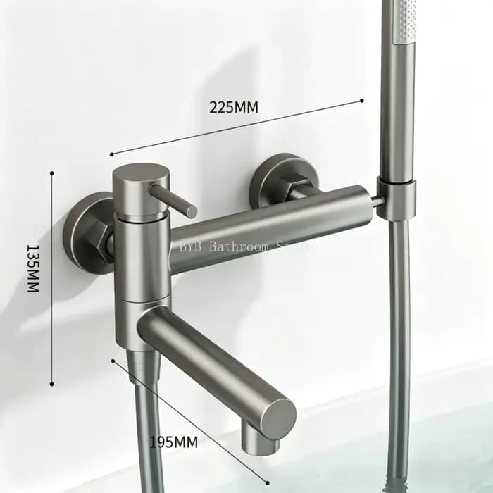 Robinet de bain de douche mural en laiton avec bec de baignoire orientable et douchette à main, mitigeur eau chaude et froide