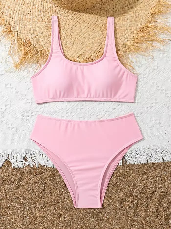 Bikini enfants filles maillot de bain 2026 nouveau rose fronde Bikinis ensemble taille haute maillots