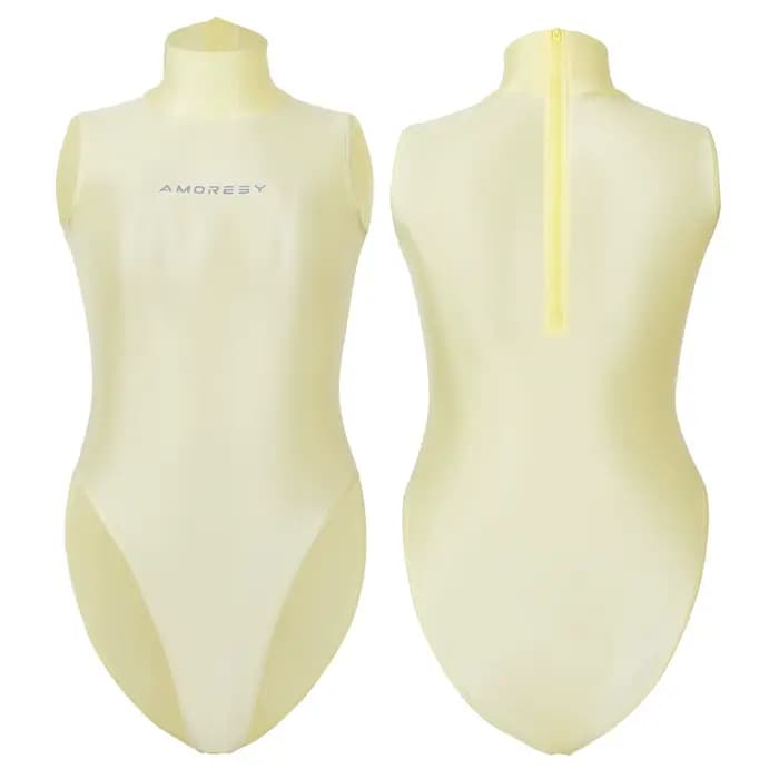 Maillot de bain AMORESY brillant ultra-fin transparent à col montant