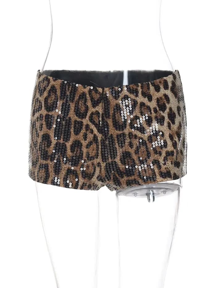 Hugcitar 2026 Short sexy taille haute à imprimé léopard et sequins