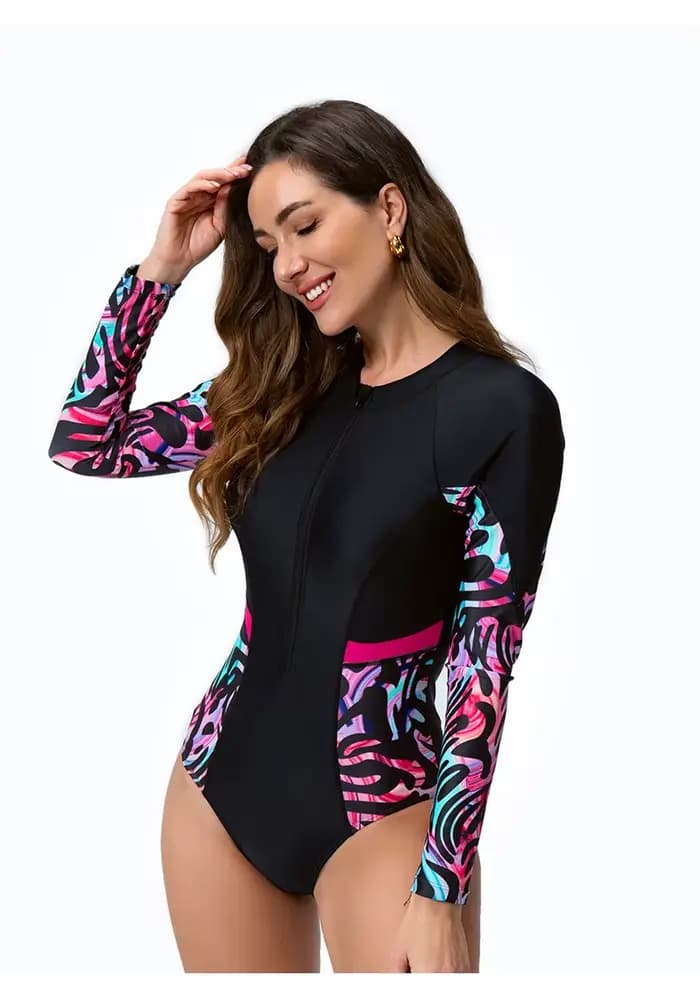 Maillot de bain une pièce à manches longues pour femmes, vêtements de surf à séchage rapide, maillot de bain solide, adulte, 3/4, 2024