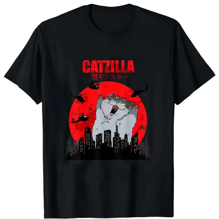 Drôle mignon Art japonais chat graphique pour amoureux des chats Catzilla T-Shirt
