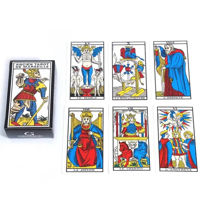 Version française. Tarot de Marseille, ensemble complet de 78 cartes, jeu de tarot de Marseille vintage original avec guide, cartes de divination