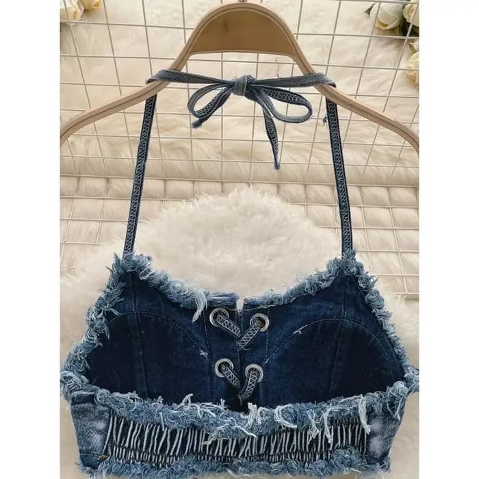 Maillot de bain femme sexy en jean, ensemble bikini à lacets et cordon de serrage, tenue de plage 2025, maillot de bain deux pièces vintage uni pour l'été