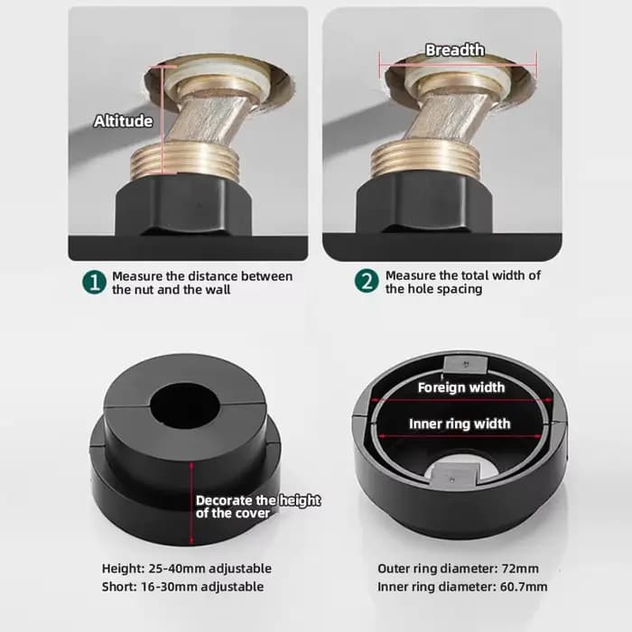 Trou de robinet télescopique couvercle décoratif salle de bains mur tuyau de douche bouchon couvercle de trou de robinet chromé rehausser le boîtier de trou de robinet