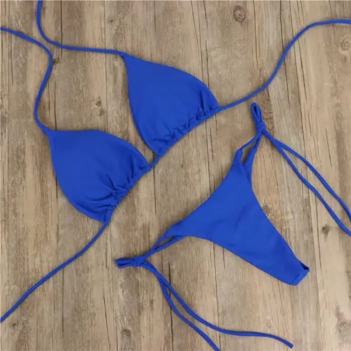 Maillot de bain Bikini européen et américain, couleur unie, trois points, Sexy, fendu, réglable, à lacets, pour femmes