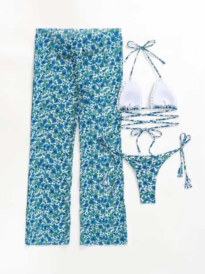 Triangle imprimé Bikinis licou maillots de bain femmes trois pièces maillot