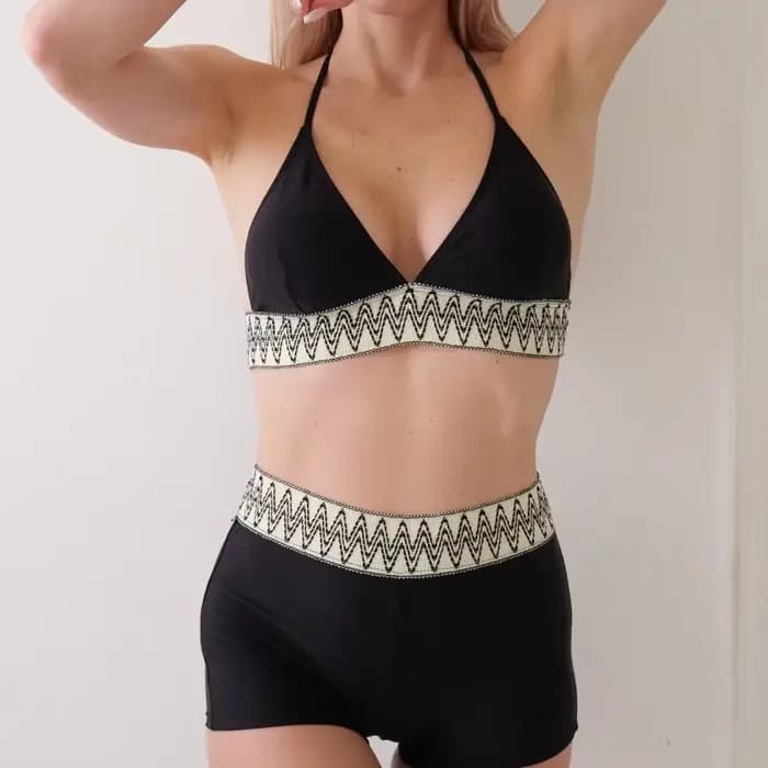 Maillot de bain bikini sexy taille haute monochromatique