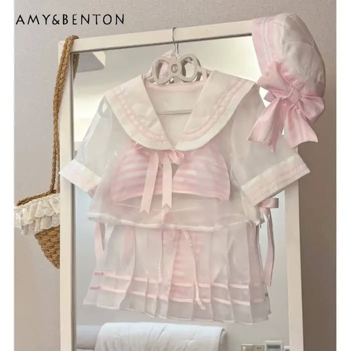 Nouveau Maillot de Bain Marin Rose Doux pour Femme, Ensemble Deux Pièces Rayé avec Bretelles au Cou et Culotte, Bikini Sexy pour l'Été