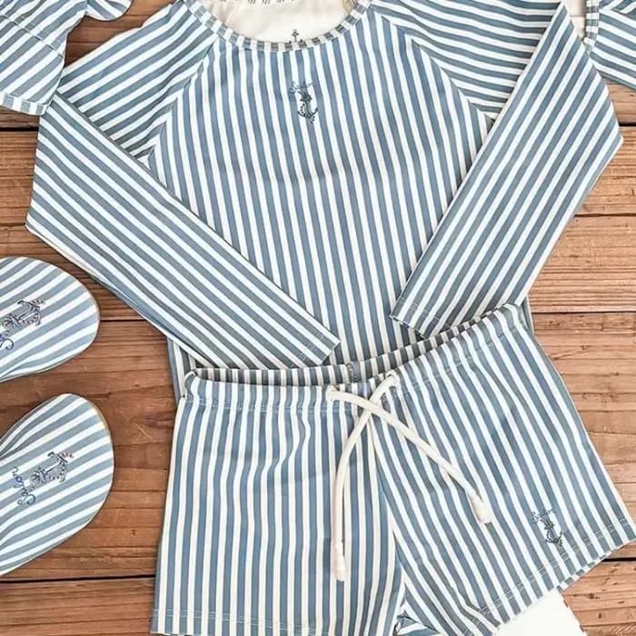 Maillots de bain enfants maillots de bain pour garçons maillots de bain pour bébé rayure bleue haute élasticité vitesse combinaison sèche vacances crème solaire garçon maillots de bain
