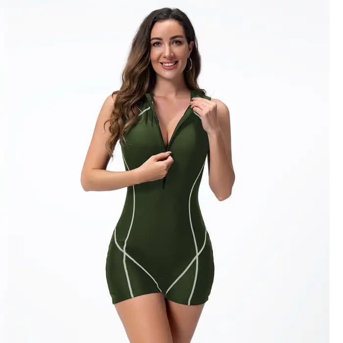 Maillot de bain sans manches pour femmes, une pièce, fermeture éclair sur le devant, combinaison sexy, monokini, maillot de bain, vêtements de plage