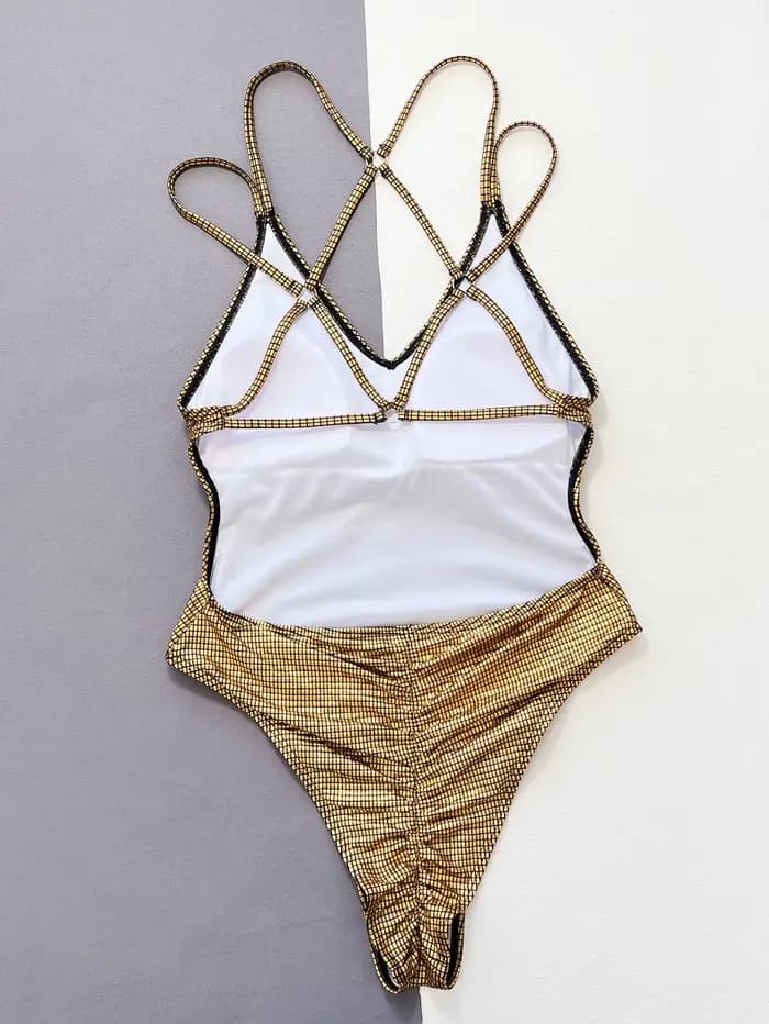 Sexy paillettes or seuqine maillot de bain une pièce dos bandage maillot de bain maillots de bain femmes tenues de plage biquini tankini