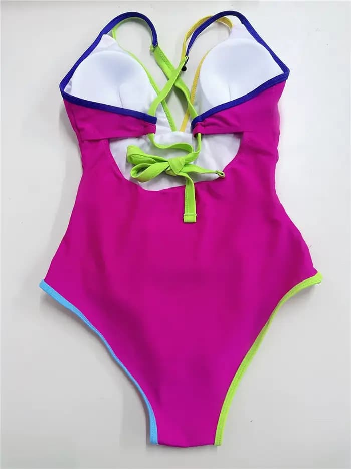 Maillot de bain une pièce uni à bretelles et dos nu croisé pour femme 2026, coupe ajustée, tenue de plage