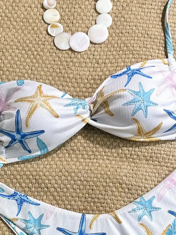 Sexy blanc étoile de mer imprimé Micro Bikini 2026 femmes plissé croix Push Up soutien-gorge string maillots de bain