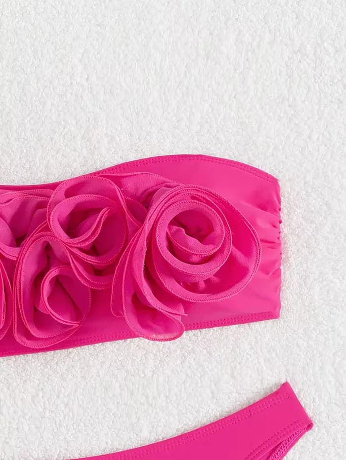 Maillot de bain 2 pièces rose vif, sexy, imprimé floral 3D, push-up, culotte taille haute, pour femmes, vêtements de plage, 2025