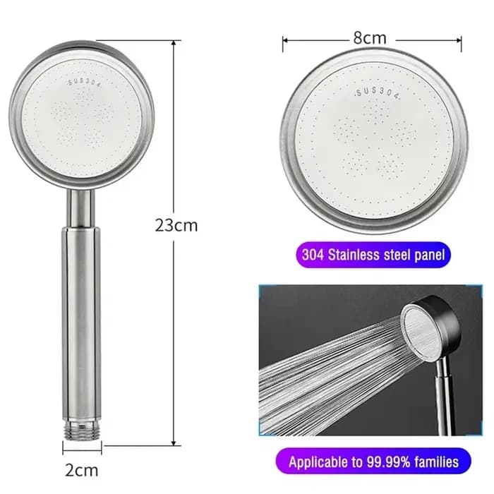 Pommeau de douche à main en acier inoxydable SUS 304, salle de bains, buse de pulvérisation à économie d'eau haute pression, pomme de douche à pluie suralimentée