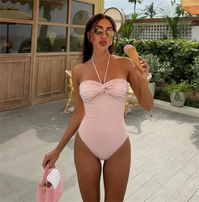 Rose 2 pièces licou maillot de bain 2026 Bandeau Biquini Sexy Bikini femmes maillots