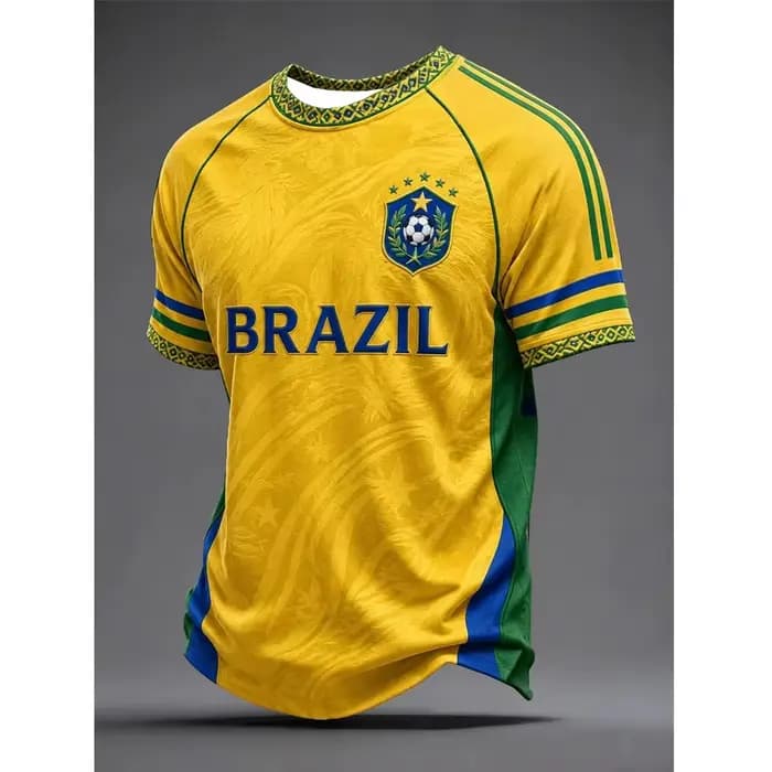 Maillot de football vintage 2026 à motif ethnique brésilien pour adultes et enfants – T-shirt athleisure respirant, séchage rapide, doux et élégant