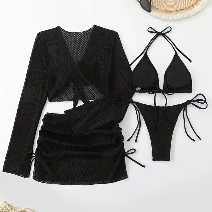 Solide Sexy Bikinis femme maillots de bain femmes quatre pièces