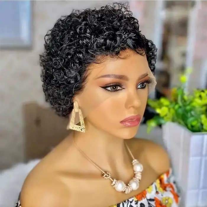 Perruque courte bouclée en cheveux humains, coupe pixie, partie en T, 13x4x1, perruque en dentelle pour femmes, cheveux humains