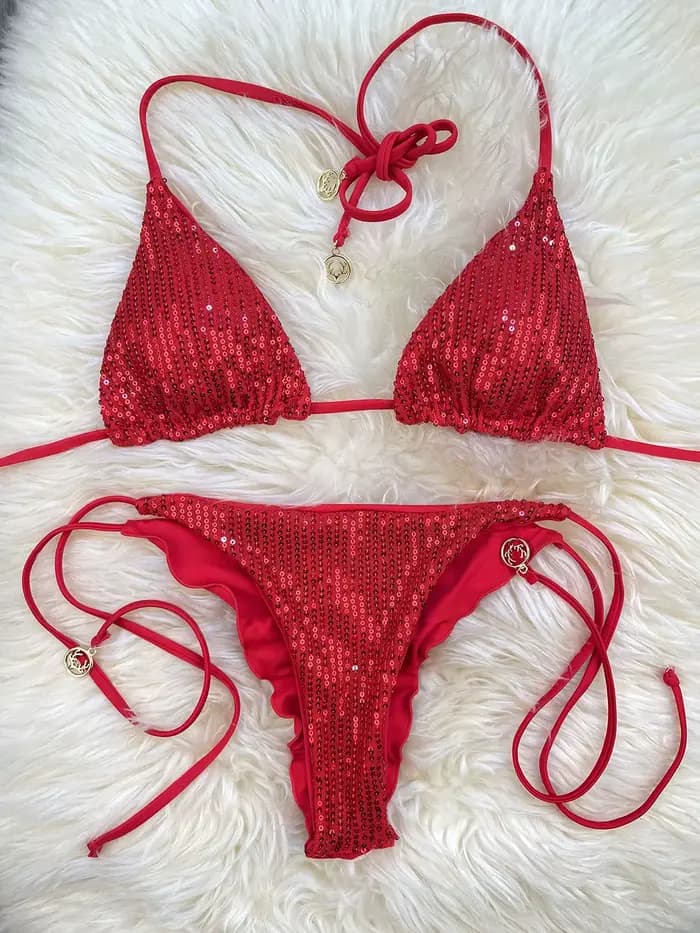 Melphieer Lady's Sparkle 2 pièces Bikini ensemble été Style paillettes Bikinis femmes 2025 plage piscine Club maillot de bain nouvelles tenues de vacances