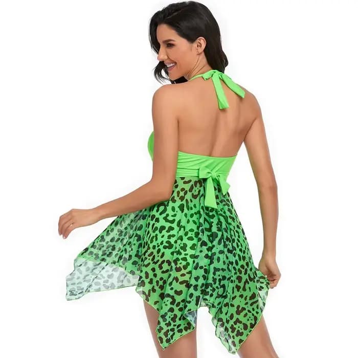 Maillot de bain d'été imprimé pour femme, deux pièces, avec soutien-gorge rembourré asymétrique, style robe de bain, short de plage et dos nu