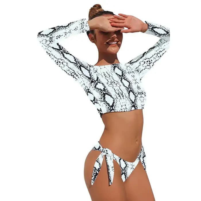 Maillot de bain à manches longues imprimé tigre pour femme