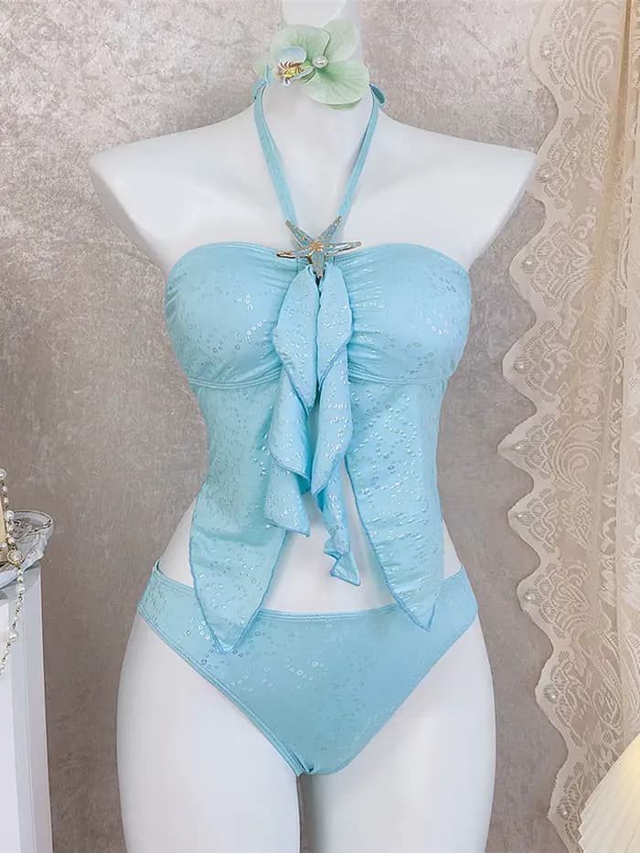 Nouveau Maillot de Bain Femme Deux Pièces S-XL, Tankini Halter avec Étoile Métallique, Ensemble Bikini M46