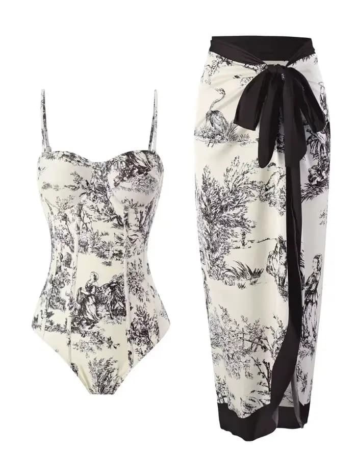 Strppy imprimé maillot de bain une pièce avec robe de plage 2025 femmes Sexy Push Up maillots