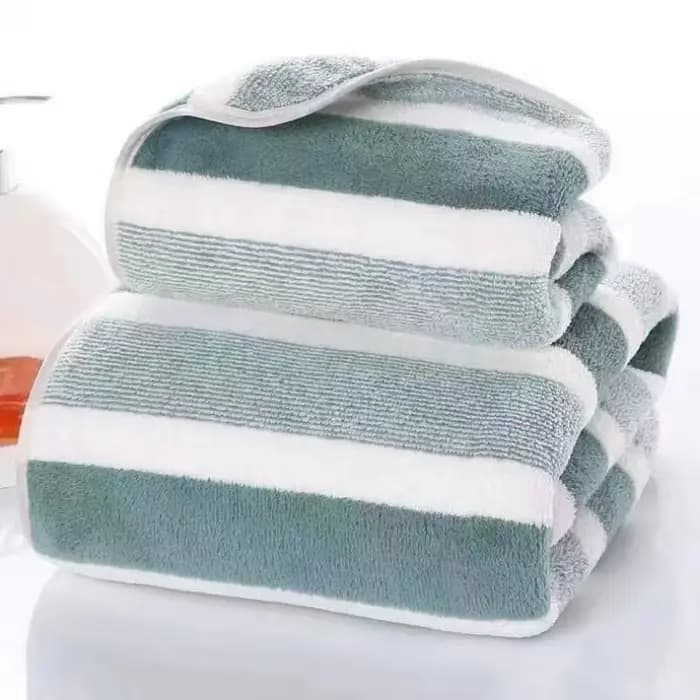 Titre optimisé : serviette de bain en polaire corail épaisse – Rayure large et douce et absorbante