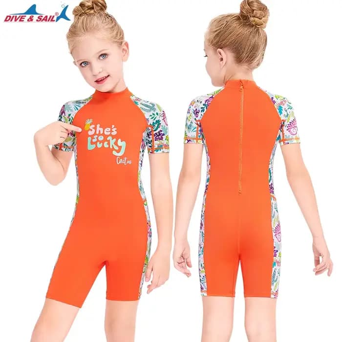 Maillot de bain une pièce pour enfants, protection solaire UPF, ensemble de plongée, manches courtes, vêtements de plage, séchage rapide, 50 pièces