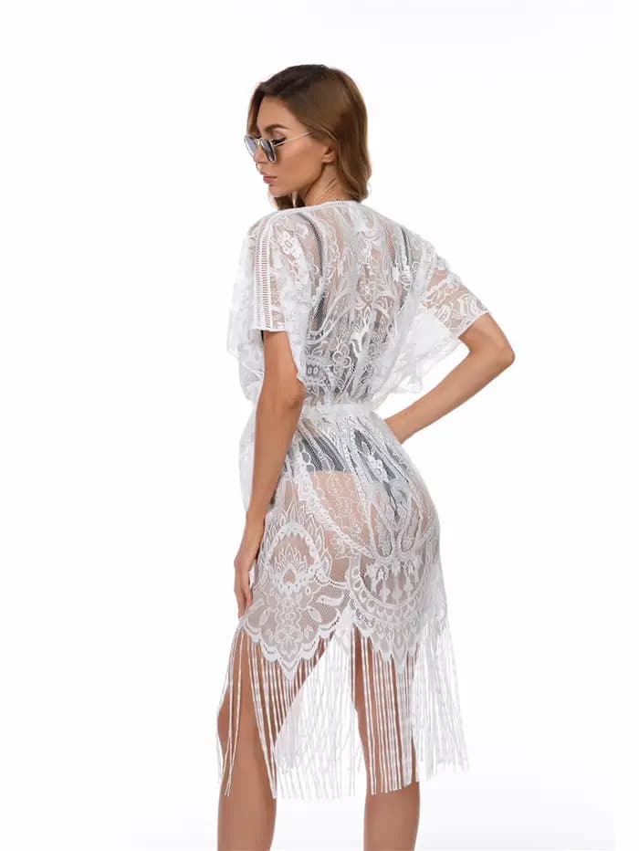 Longue robe de plage en dentelle florale pour femmes