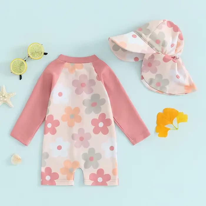 Veoraitiin-Maillot de bain pour nouveau-né fille, manches longues, fermeture éclair, protection anti-éruption, plage, été