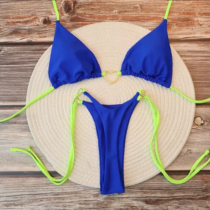 Femmes Sexy brésilien Bikini ensemble licou Triangle haut string bas deux pièces maillot de bain coeur
