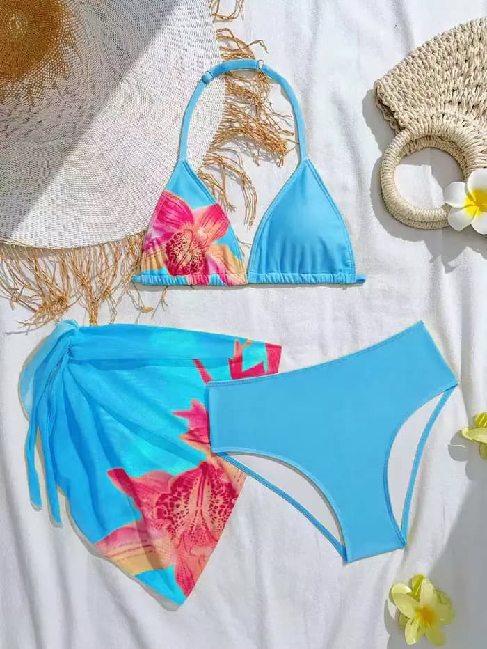 Maillot de bain halter 3 pièces imprimé pour filles 2026 – Bikinis et tenues