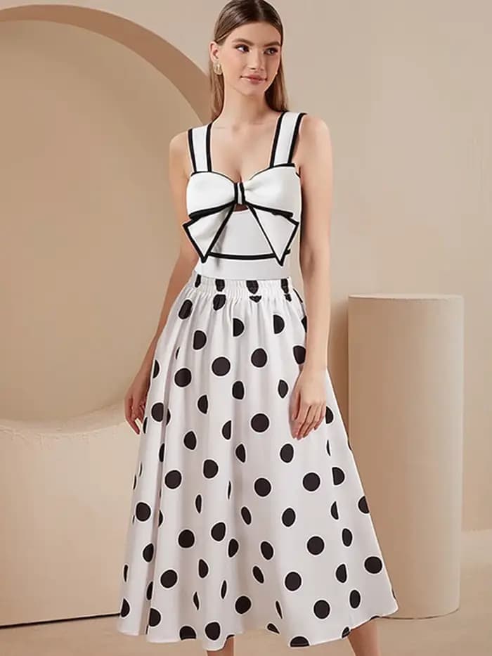 Maillot de bain une pièce en mousseline de soie à pois pour femmes, nœud papillon, jupe de plage, baigneuses, vêtements de plage, nouveau, 2025