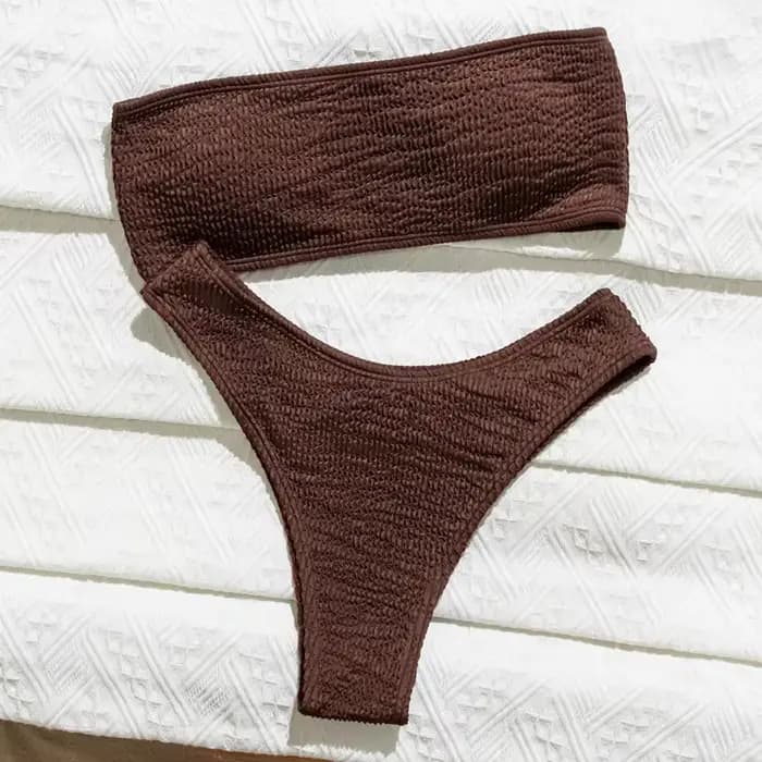 Ensemble de bikinis bandeau côtelés couleur café