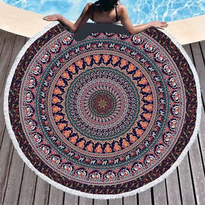 Lotus Mandala serviette de plage ronde microfibre absorbant l'eau mer