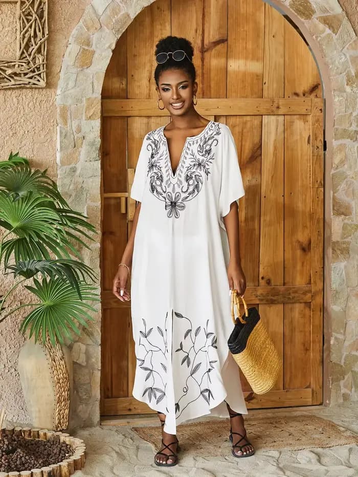 Maillot de bain brodé caftan robes tenue d'été pour femmes