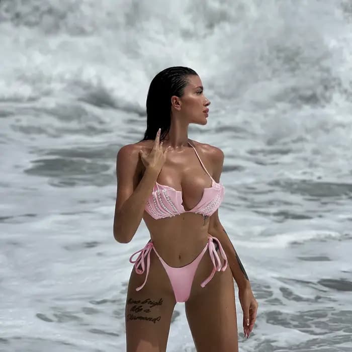 Maillot de bain sexy perlé avec jupe pour femme